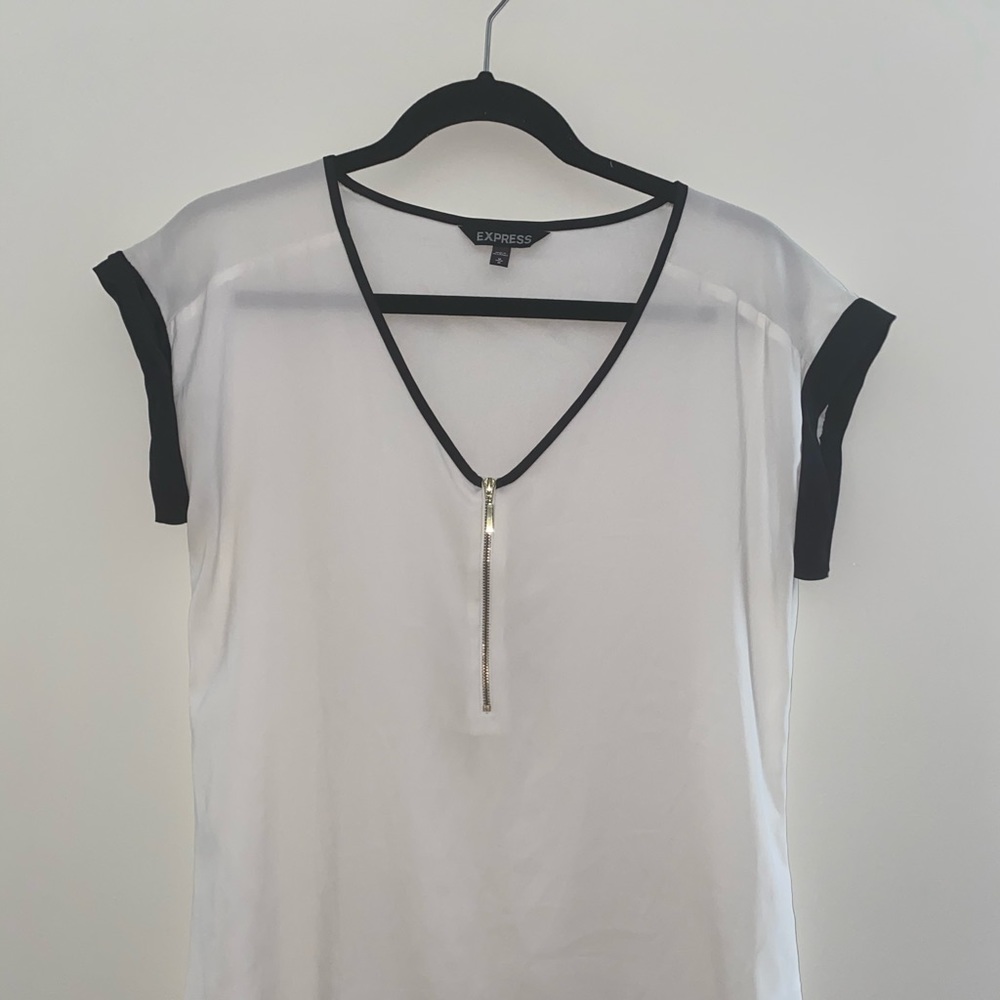 Satin White Black Sleeves Blouse